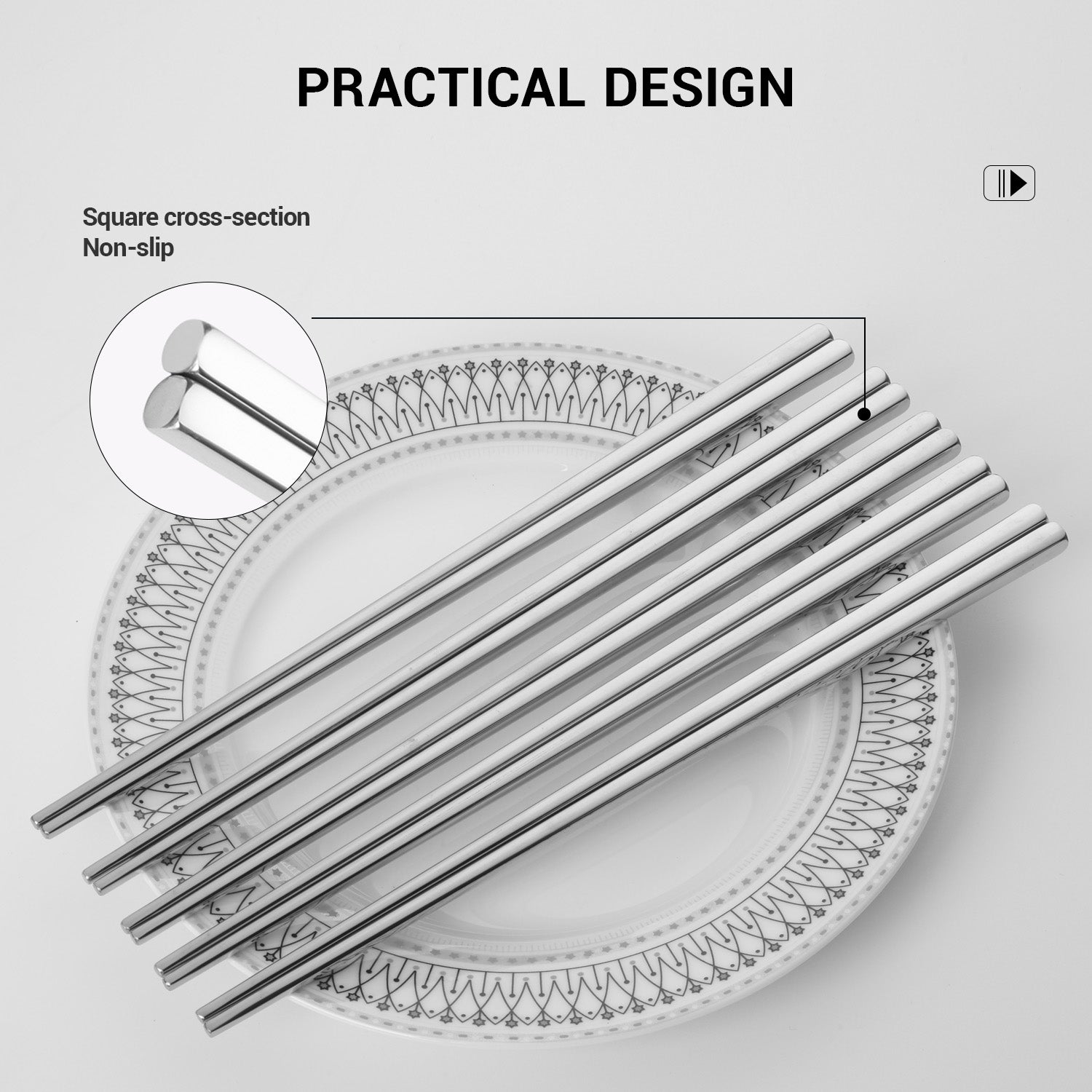 5 Pairs Chopsticks, 9.25 Inches 304 Stainless Steel Reusable Dishwasher Safe Metal Chopsticks, Square Lightweight Chopsticks Set for Dinner