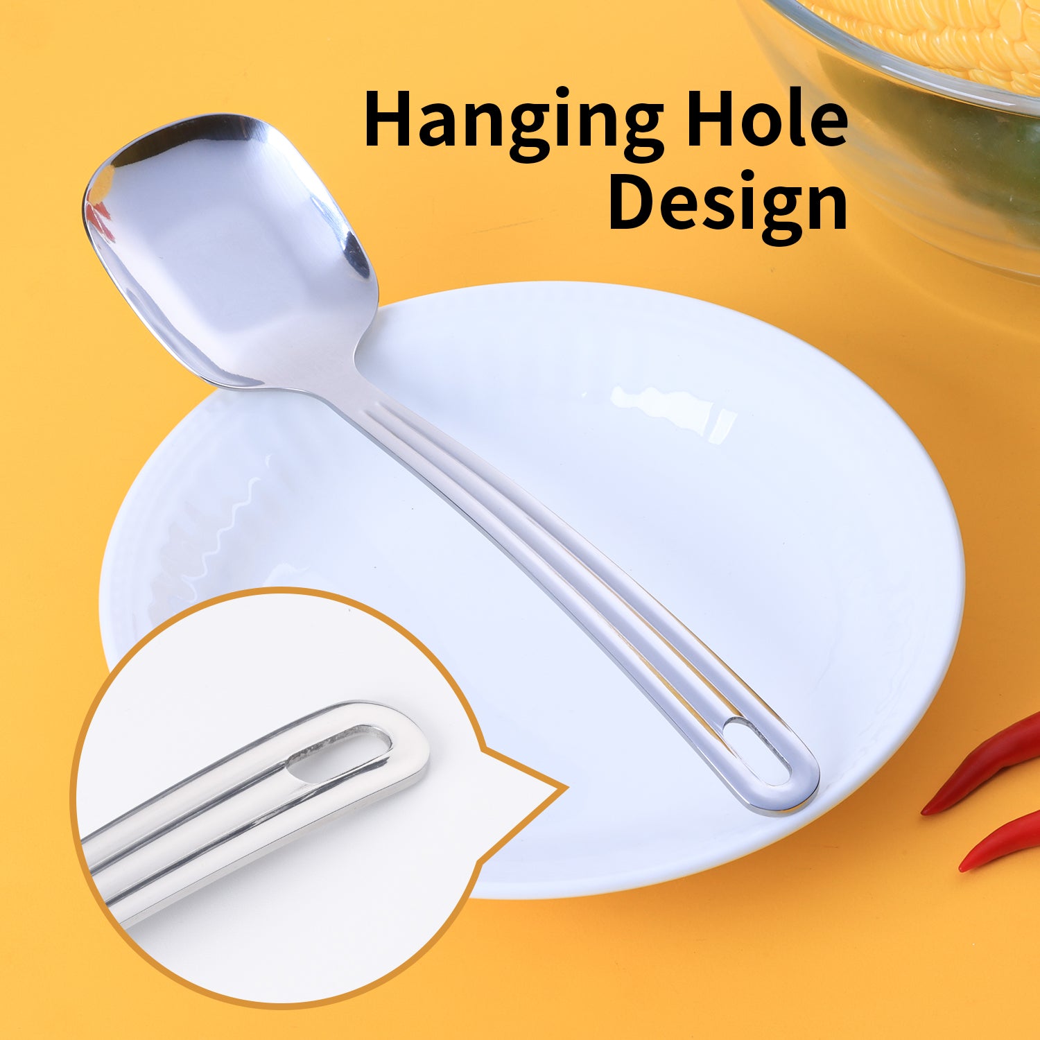 9.45-inch Square Head Spoon, 304 Stainless Steel Korean Style Square Spoon, Soup, Sugar, Table, and Dinner Spoon, 1 Piece