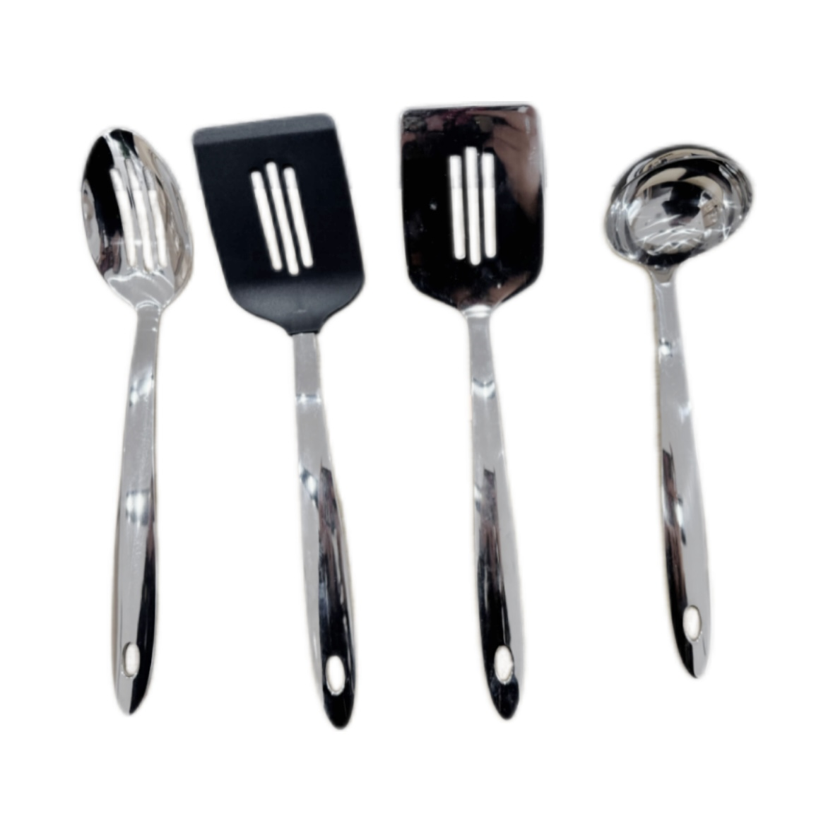 Cooking Utensil Set, 304 Stainless Steel Kitchen Utensils, Durable Kitchen Gadgets, 4 Piece Set for Cooking, Utensils Set with Slotted Serving Spoon, Silicone Slotted Turner, Slotted Turner, Ladle