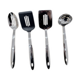 Cooking Utensil Set, 304 Stainless Steel Kitchen Utensils, Durable Kitchen Gadgets, 4 Piece Set for Cooking, Utensils Set with Slotted Serving Spoon, Silicone Slotted Turner, Slotted Turner, Ladle