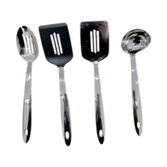 Cooking Utensil Set, 304 Stainless Steel Kitchen Utensils, Durable Kitchen Gadgets, 4 Piece Set for Cooking, Utensils Set with Slotted Serving Spoon, Silicone Slotted Turner, Slotted Turner, Ladle