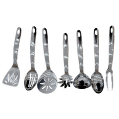 Stainless Steel Cooking Utensil Set, Kitchen Utensil, Durable Kitchen Gadgets, 7 PCS -Meat Fork, Solid Serving Spoon, Ladle, Pasta Fork, Skimmer, Slotted Serving Spoon, Slotted Turner