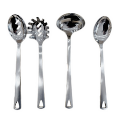 Stainless Steel Cooking Utensil Set, Kitchen Utensil, Durable Kitchen Gadgets, 4 Piece Set with Holder for Cooking, Utensils Set with Slotted Serving Spoon, Spaghetti Fork, Ladle, Solid Serving Spoon