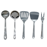 Cooking Utensil Set, Stainless Steel Kitchen Utensil Set, Durable Kitchen Gadgets- 5 PCS -Ladle, Skimmer, Slotted Turner, Solid Turner, Meat Fork
