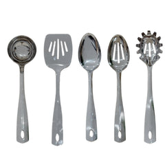 Cooking Utensil Set, 304 Stainless Steel Kitchen Utensil Set, Durable Kitchen Gadgets- 5 PCS -Ladle, Slotted Turner, Slotted Serving Spoon, Solid Serving Spoon, Pasta Fork
