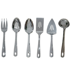 Cooking Utensil Set, Stainless Steel Kitchen Utensil Set, Durable Kitchen Gadgets- 6 PCS -Ladle, Solid Serving Spoon, Slotted Serving Spoon, Slotted Turner, Cake Server, Meat Fork
