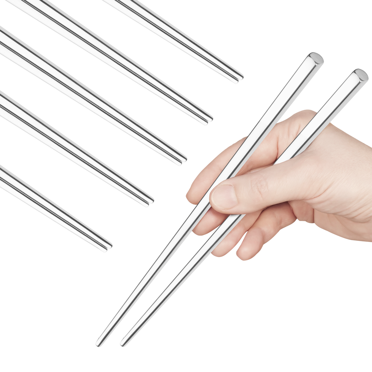 5 Pairs Chopsticks, 9.25 Inches 304 Stainless Steel Reusable Dishwasher Safe Metal Chopsticks, Square Lightweight Chopsticks Set for Dinner