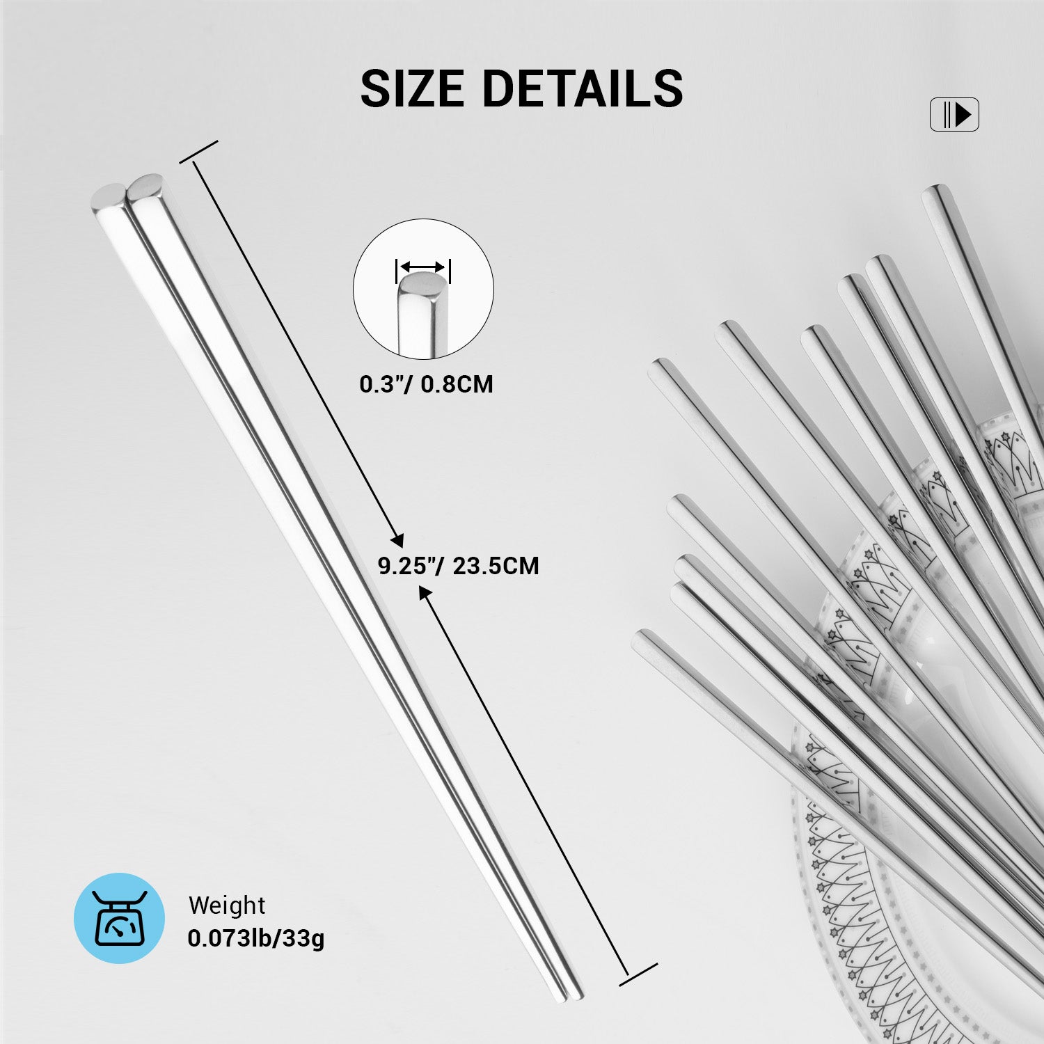 5 Pairs Chopsticks, 9.25 Inches 304 Stainless Steel Reusable Dishwasher Safe Metal Chopsticks, Square Lightweight Chopsticks Set for Dinner