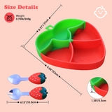 Baby Silicon Suction Plate, Plate with Spoon Fork set for Toddler, Divided Silicone Plate BPA Free, Silicone Grip Dish Microwave & Dishwasher Safe (Strawberry Plate Set)